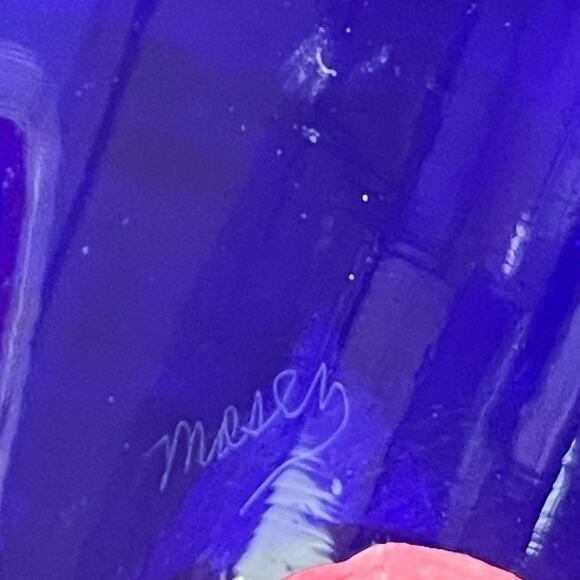 Vintage Signed Moser Art Glass Cobalt Blue Vase Gold Gilt Good Condition - Picture 11 of 12